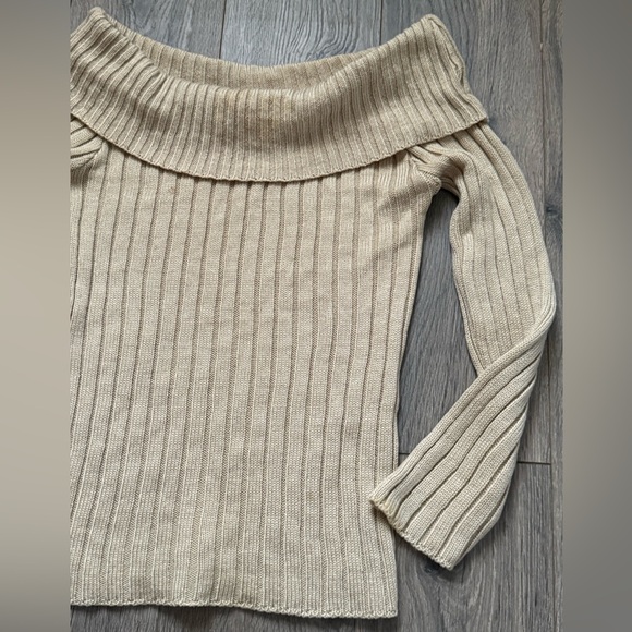 Vintage Chesley Beige Off-Shoulder Ribbed Sweater Sz Small - Picture 2 of 5
